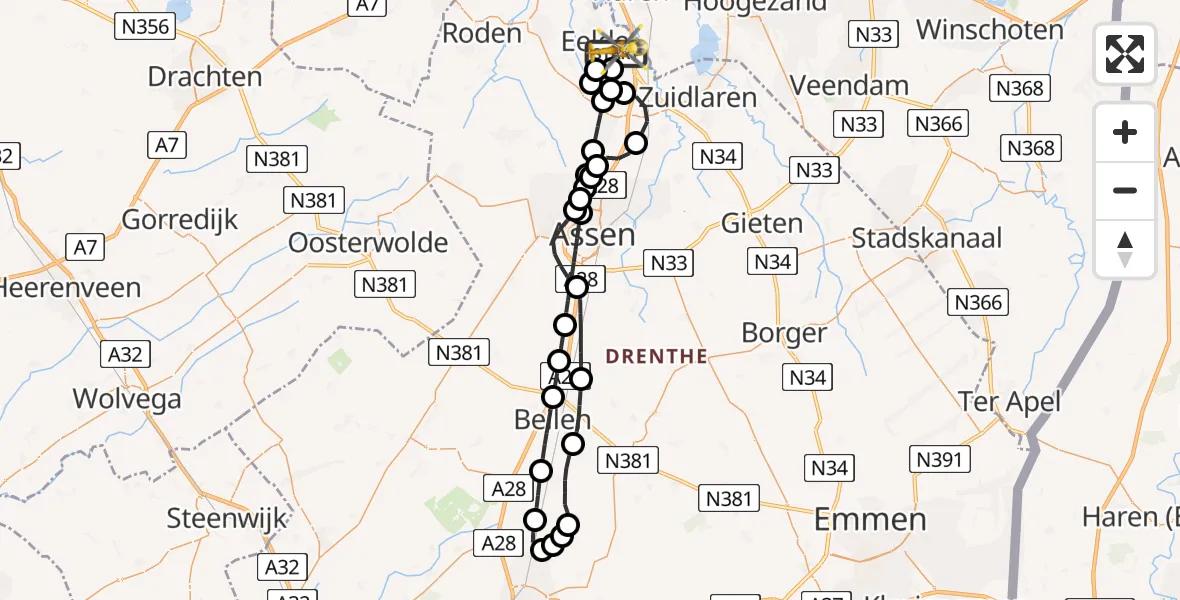 Vluchtroute Traumahelikopter Groningen Airport Eelde - Groningen Airport Eelde, 13 augustus 2026, 13:26
