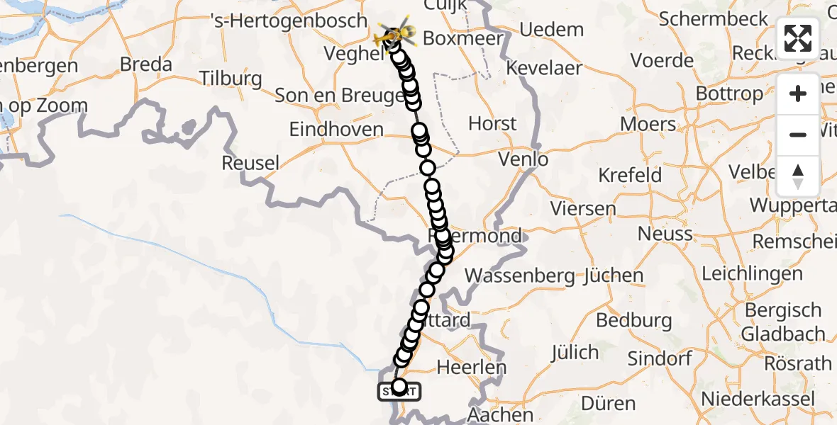Vluchtroute Traumahelikopter Maastricht UMC+ - Vliegbasis Volkel, 13 augustus 2026, 13:52