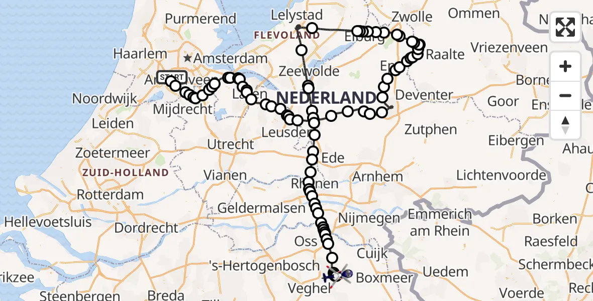 Vluchtroute Politiehelikopter Amsterdam Vliegveld Schiphol - Vliegbasis Volkel, 13 augustus 2026, 14:02