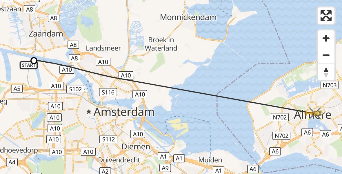 Vluchtroute Traumahelikopter Amsterdam Heliport - Almere, 13 augustus 2026, 16:07