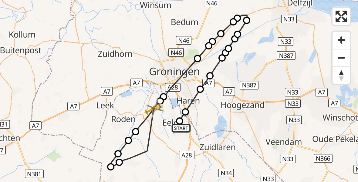 Vluchtroute Traumahelikopter Groningen Airport Eelde - Peize, 13 augustus 2026, 16:20