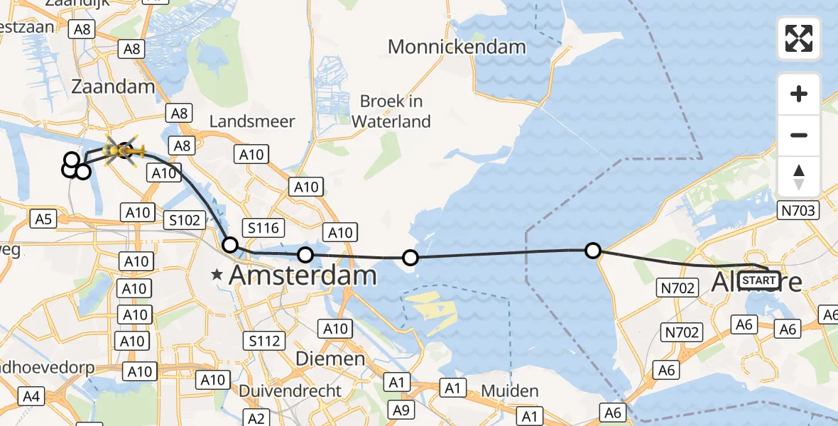 Vluchtroute Traumahelikopter Almere - Amsterdam, 13 augustus 2026, 16:27