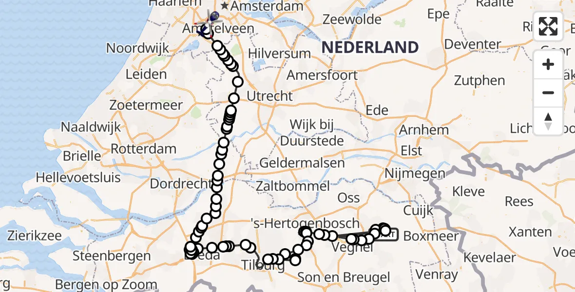 Vluchtroute Politiehelikopter Vliegbasis Volkel - Amsterdam Vliegveld Schiphol, 13 augustus 2026, 17:39