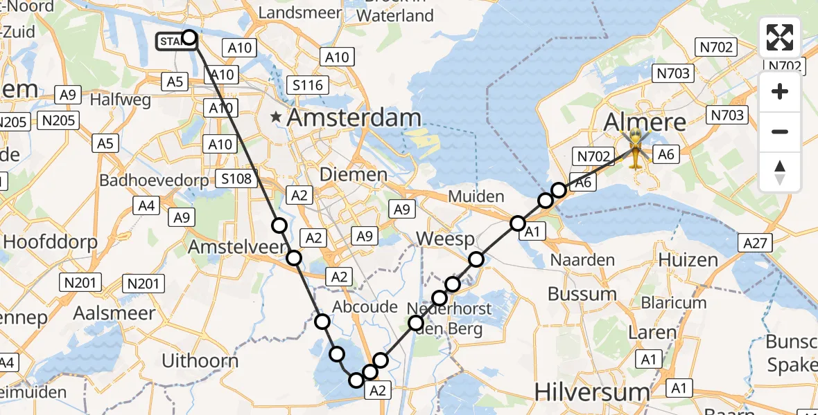 Vluchtroute Traumahelikopter Amsterdam Heliport - Almere, 13 augustus 2026, 17:40