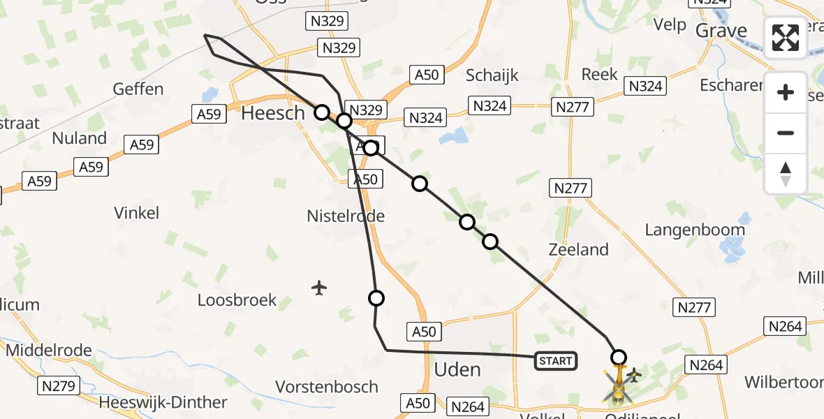 Vluchtroute Traumahelikopter Uden - Vliegbasis Volkel, 13 augustus 2026, 18:14