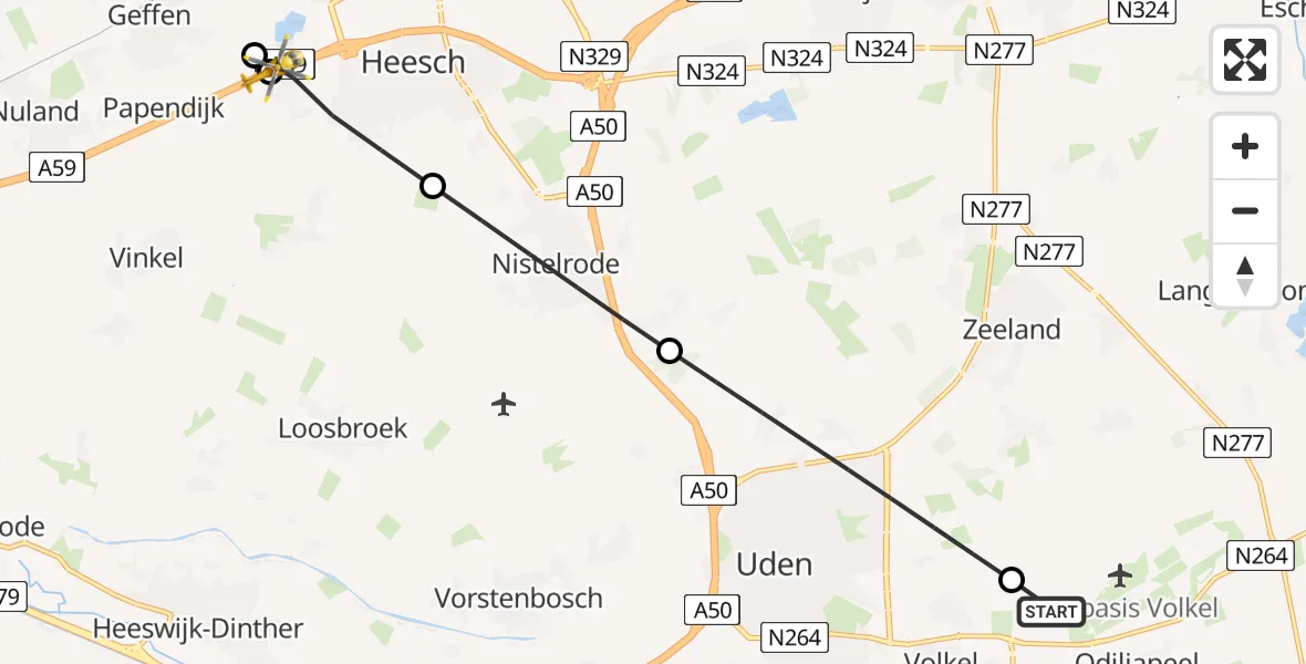 Vluchtroute Traumahelikopter Vliegbasis Volkel - Heesch, 14 augustus 2026, 07:35