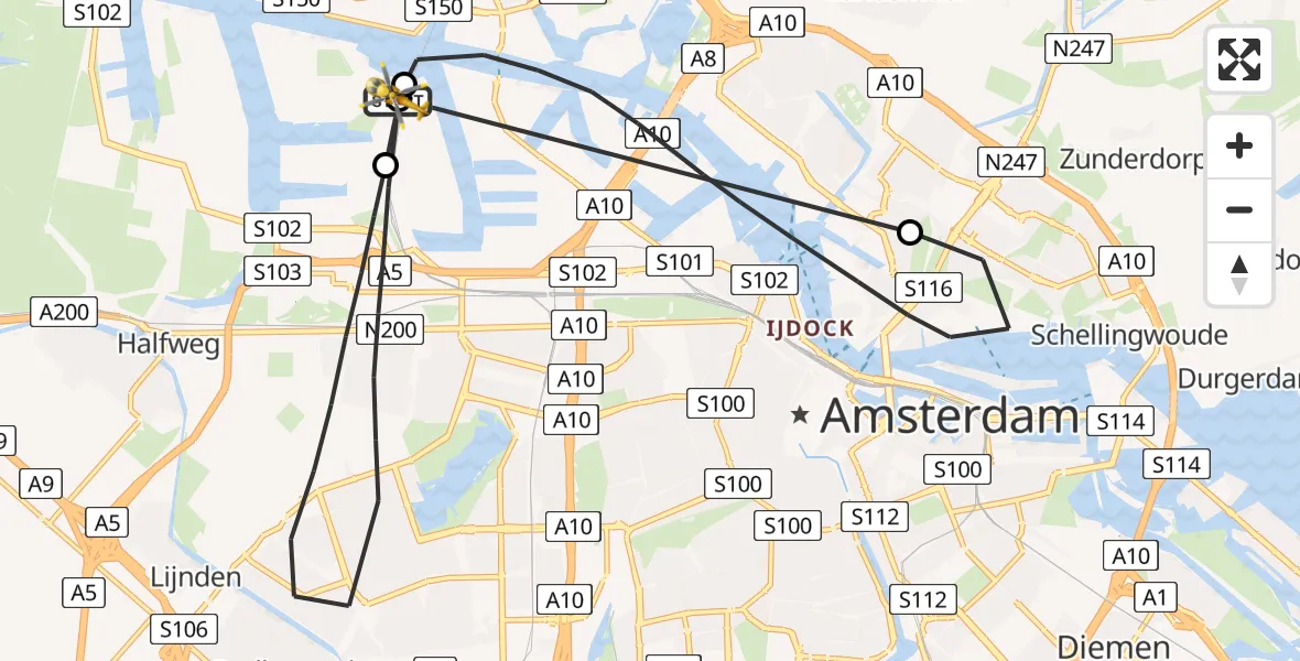 Vluchtroute Traumahelikopter Amsterdam Heliport - Amsterdam Heliport, 14 augustus 2026, 07:42