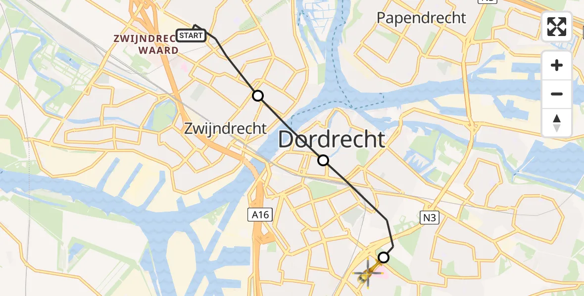 Vluchtroute Traumahelikopter Hendrik-Ido-Ambacht - Albert Schweitzer Hospital Dordrecht Heliport, 14 augustus 2026, 08:20