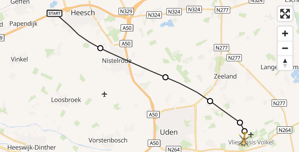 Vluchtroute Traumahelikopter Heesch - Vliegbasis Volkel, 14 augustus 2026, 08:26