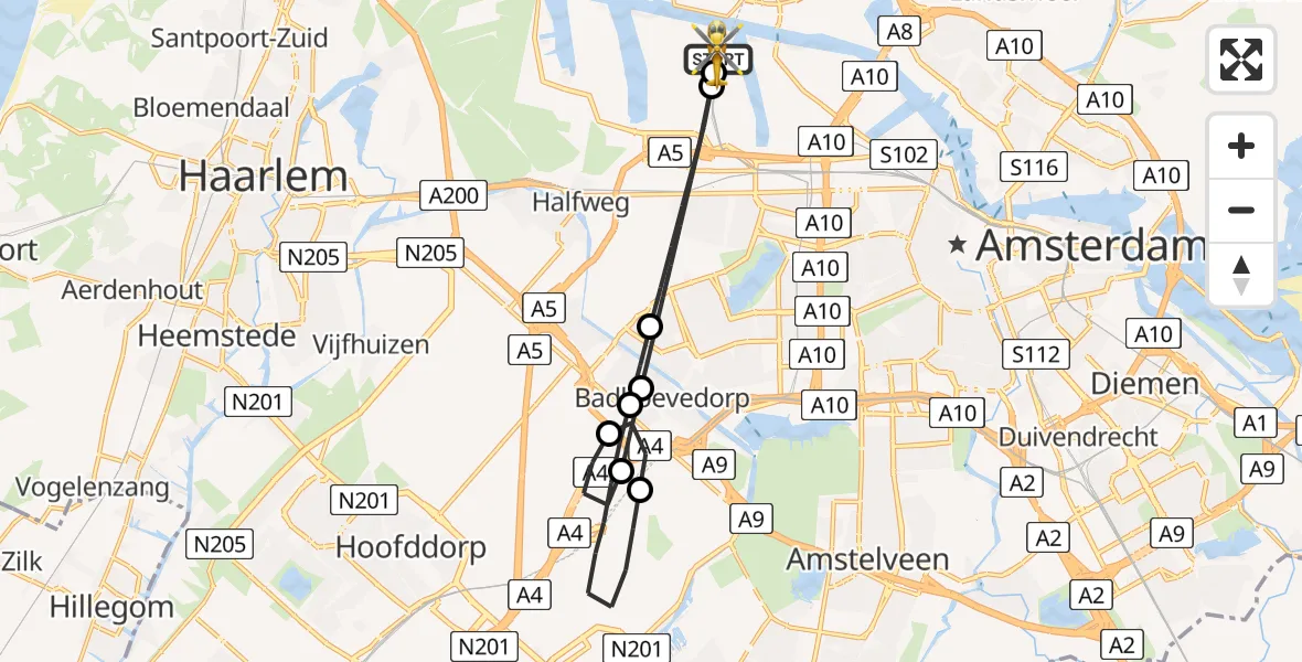 Vluchtroute Traumahelikopter Amsterdam Heliport - Amsterdam Heliport, 14 augustus 2026, 08:32