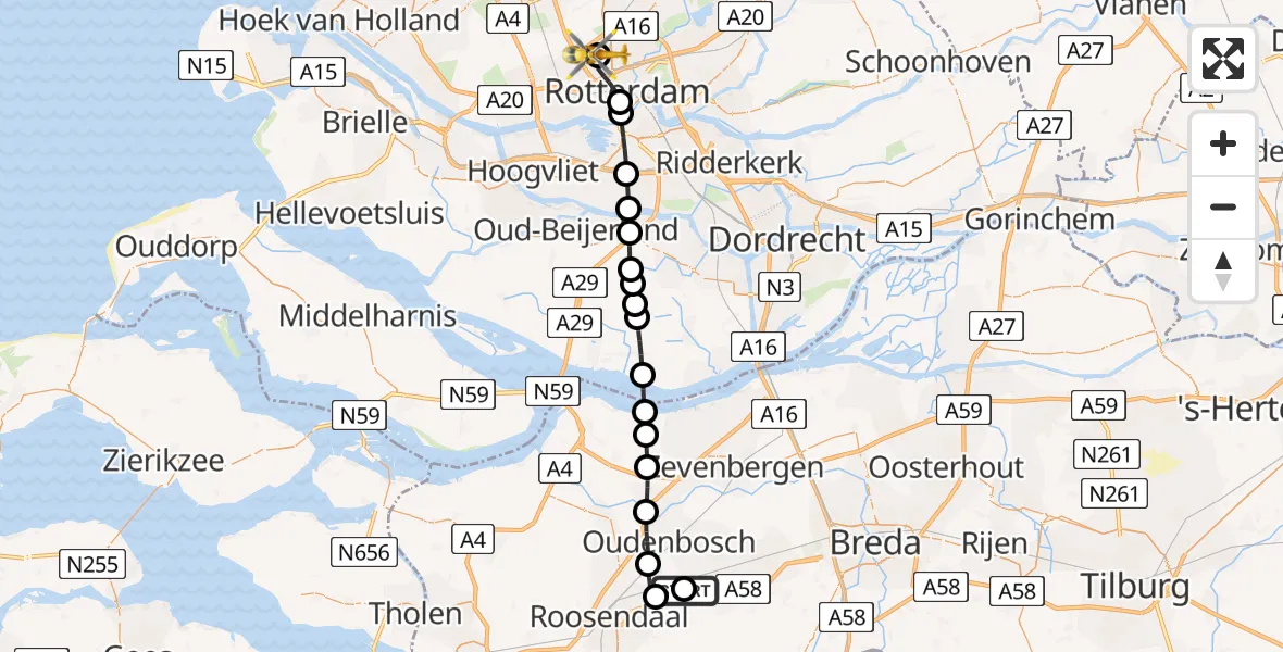 Vluchtroute Traumahelikopter Breda International Airport - Rotterdam The Hague Airport, 14 augustus 2026, 09:23