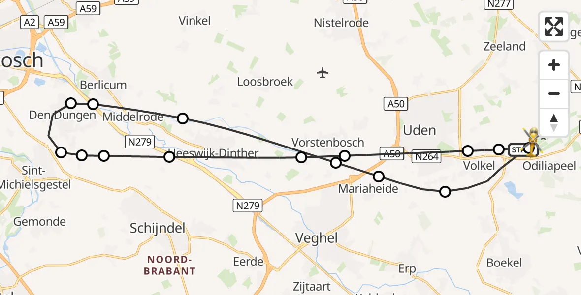 Vluchtroute Traumahelikopter Vliegbasis Volkel - Vliegbasis Volkel, 14 augustus 2026, 10:42