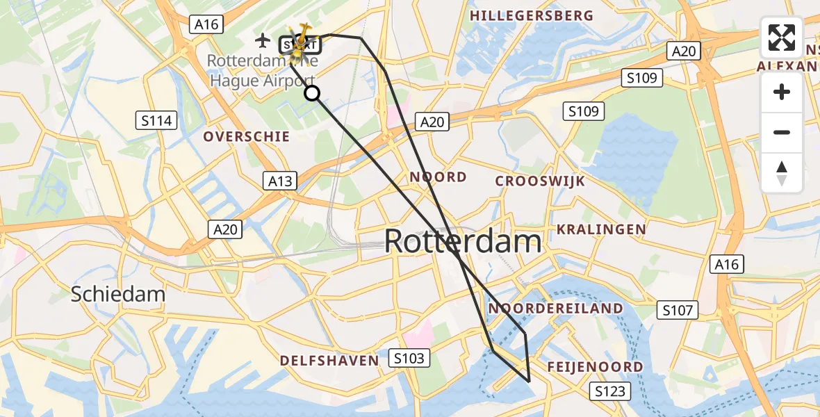 Vluchtroute Traumahelikopter Rotterdam The Hague Airport - Rotterdam The Hague Airport, 14 augustus 2026, 12:31