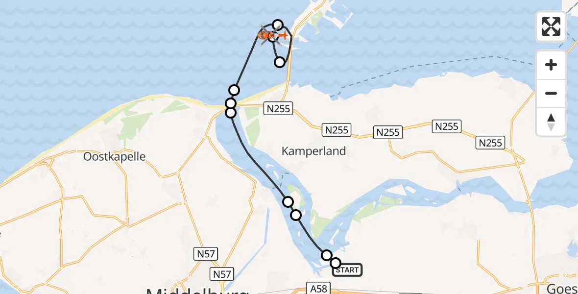 Vluchtroute Kustwachthelikopter Vliegveld Midden-Zeeland - Vrouwenpolder, 14 augustus 2026, 12:54