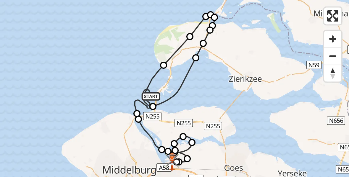 Vluchtroute Kustwachthelikopter Noordzee - Vliegveld Midden-Zeeland, 14 augustus 2026, 13:31