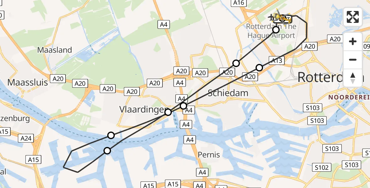 Vluchtroute Traumahelikopter Rotterdam The Hague Airport - Rotterdam The Hague Airport, 14 augustus 2026, 14:03