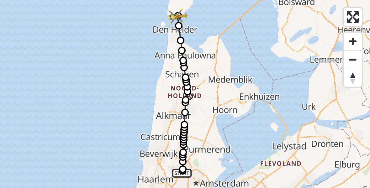 Vluchtroute Traumahelikopter Amsterdam Heliport - Den Hoorn, 14 augustus 2026, 14:39