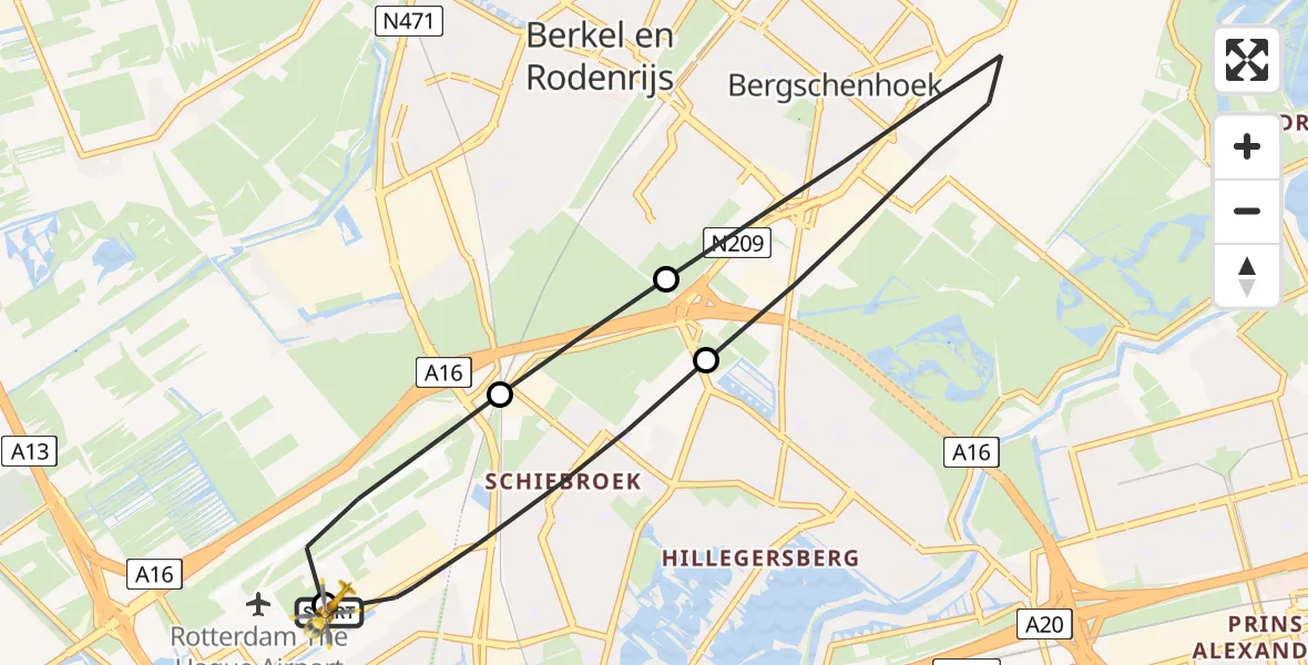 Vluchtroute Traumahelikopter Rotterdam The Hague Airport - Rotterdam The Hague Airport, 14 augustus 2026, 14:44