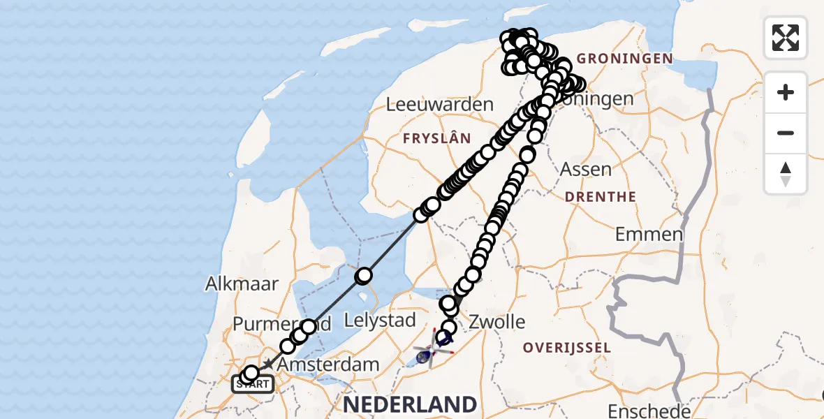 Vluchtroute Politiehelikopter Amsterdam Vliegveld Schiphol - Biddinghuizen, 14 augustus 2026, 14:51