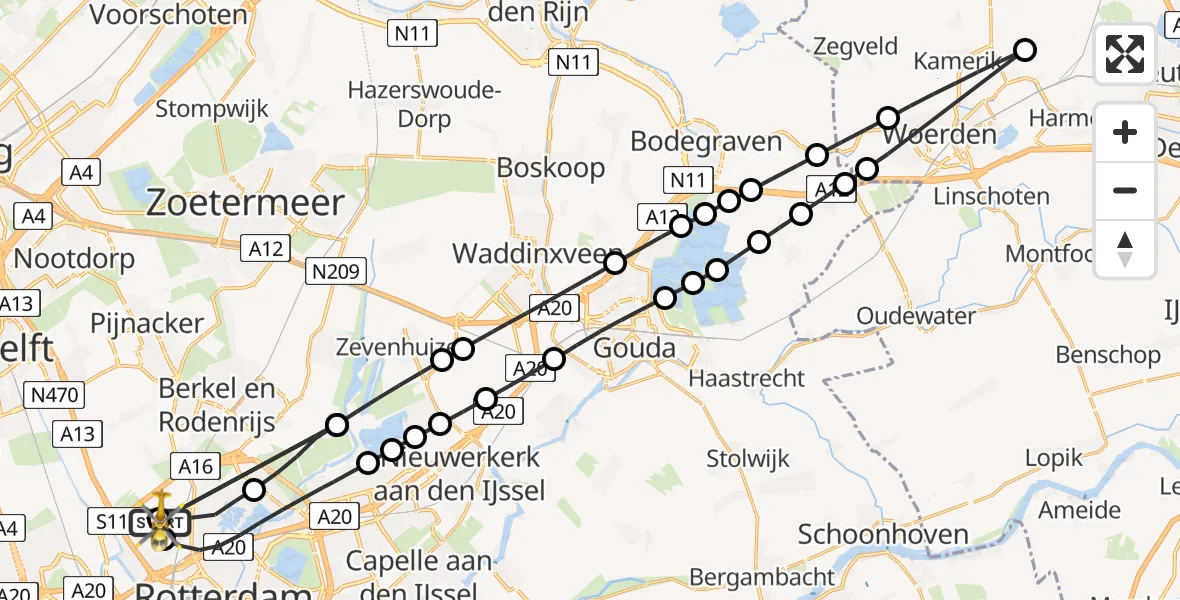 Vluchtroute Traumahelikopter Rotterdam The Hague Airport - Rotterdam The Hague Airport, 14 augustus 2026, 14:57