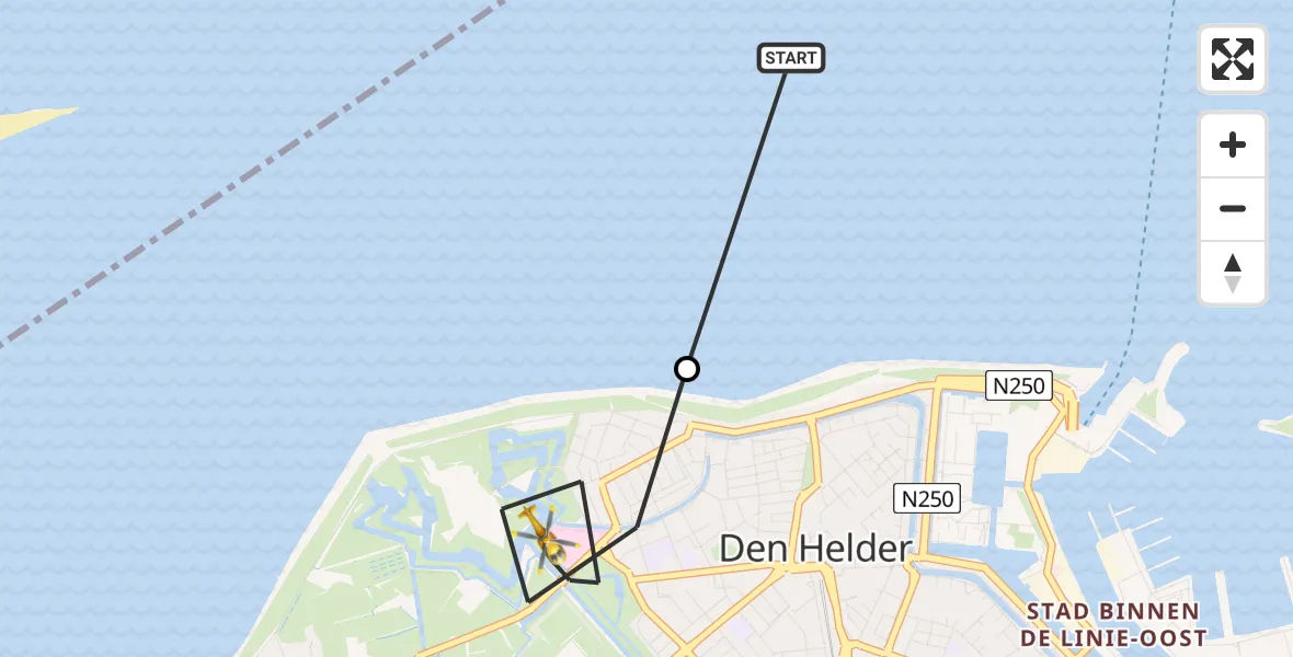 Vluchtroute Traumahelikopter Waddenzee - Den Helder, 14 augustus 2026, 15:12
