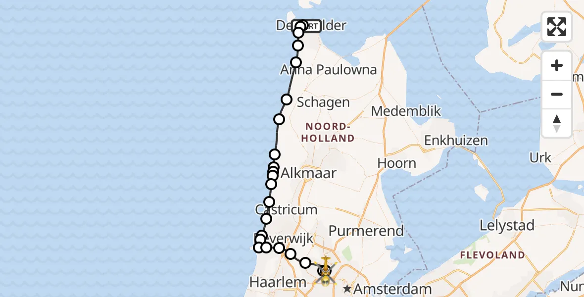 Vluchtroute Traumahelikopter Den Helder - Amsterdam, 14 augustus 2026, 15:47