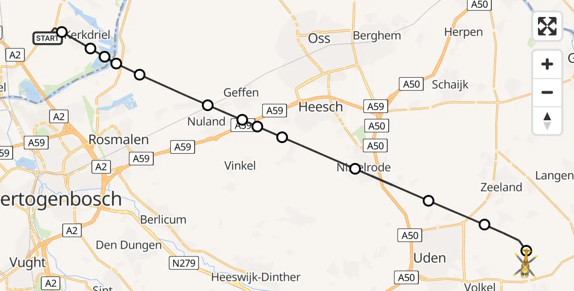 Vluchtroute Traumahelikopter Velddriel - Vliegbasis Volkel, 14 augustus 2026, 16:31