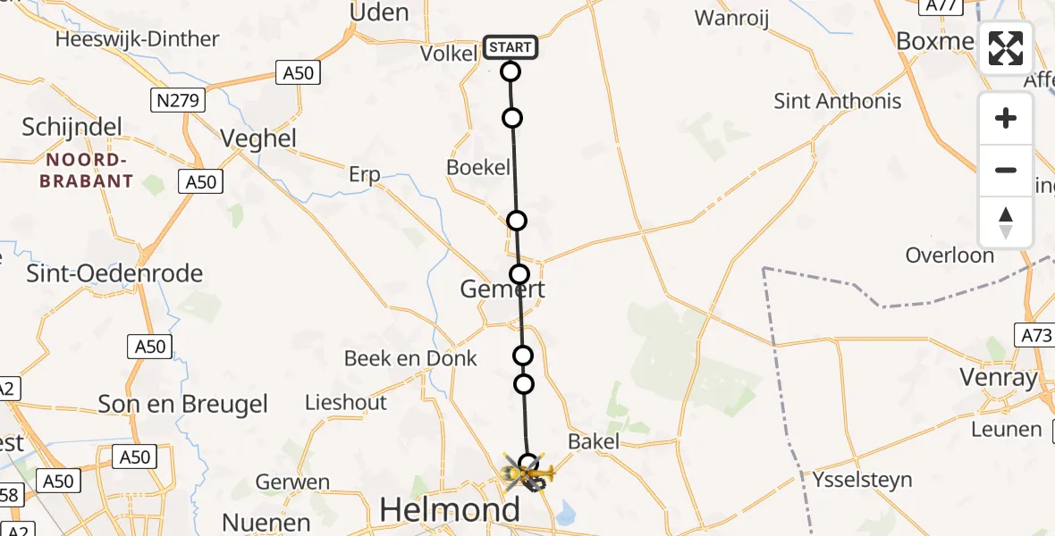 Vluchtroute Traumahelikopter Vliegbasis Volkel - Helmond, 14 augustus 2026, 16:51