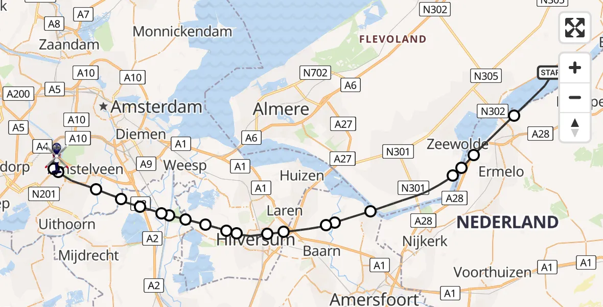 Vluchtroute Politiehelikopter Veluwemeer - Amsterdam Vliegveld Schiphol, 14 augustus 2026, 16:58