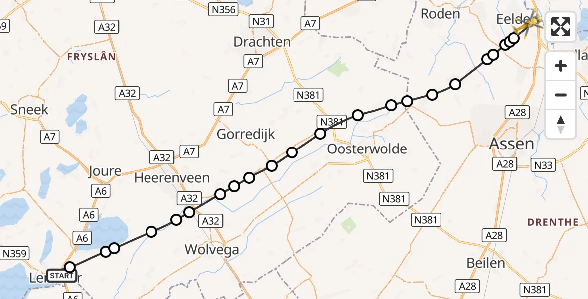 Vluchtroute Traumahelikopter Lemmer - Groningen Airport Eelde, 14 augustus 2026, 17:15