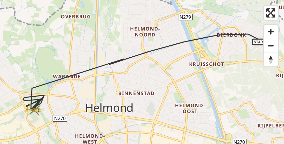 Vluchtroute Traumahelikopter Helmond - Helmond, 14 augustus 2026, 17:20