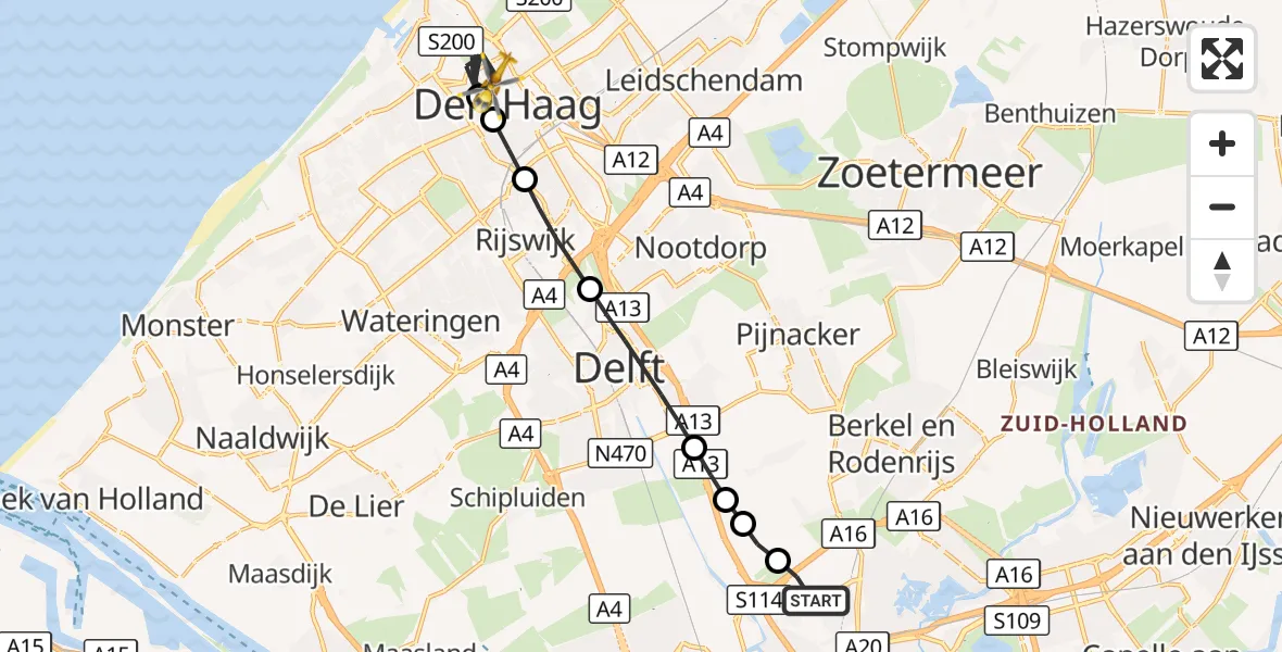 Vluchtroute Traumahelikopter Rotterdam The Hague Airport - 's-Gravenhage, 14 augustus 2026, 17:28