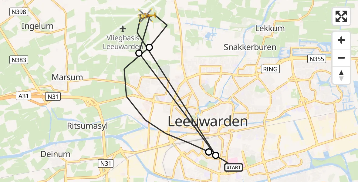Vluchtroute Ambulancehelikopter Leeuwarden Medical Center Heliport - Vliegbasis Leeuwarden, 14 augustus 2026, 17:35