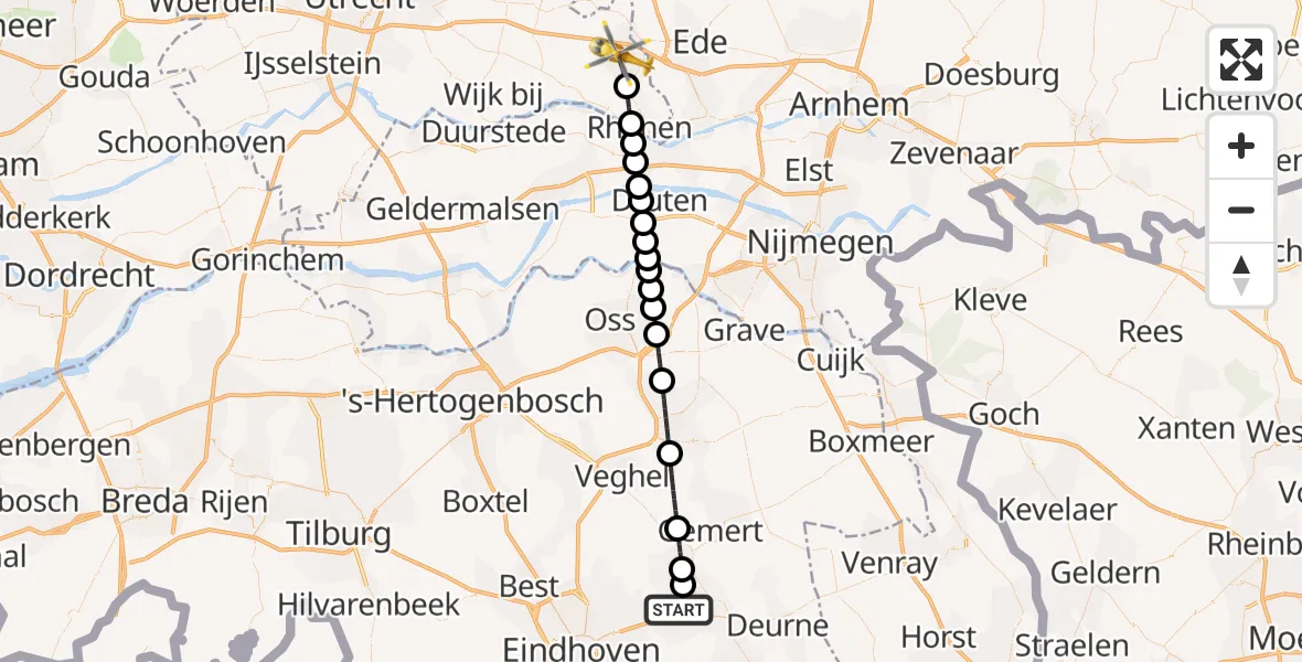 Vluchtroute Traumahelikopter Helmond - Veenendaal, 14 augustus 2026, 17:44