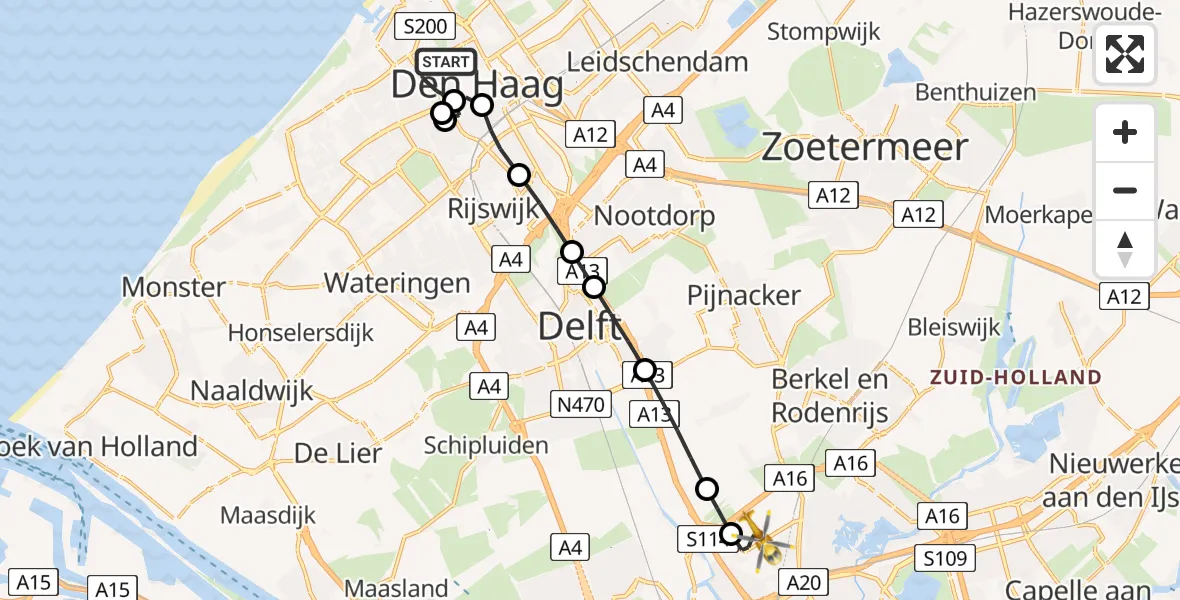 Vluchtroute Traumahelikopter 's-Gravenhage - Rotterdam The Hague Airport, 14 augustus 2026, 18:02