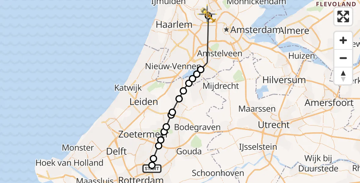 Vluchtroute Traumahelikopter Rotterdam - Amsterdam Heliport, 14 augustus 2026, 18:09