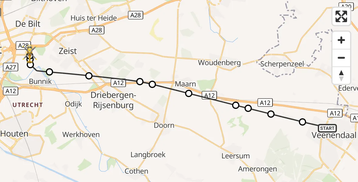 Vluchtroute Traumahelikopter Veenendaal - Universitair Medisch Centrum Utrecht, 14 augustus 2026, 18:31
