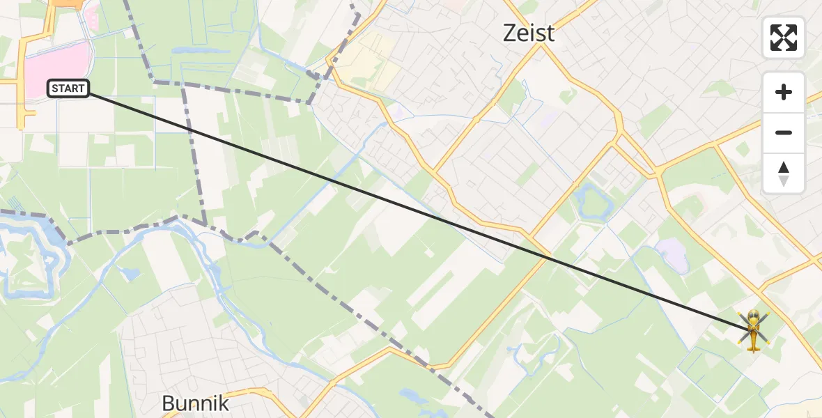 Vluchtroute Traumahelikopter Universitair Medisch Centrum Utrecht - Zeist, 14 augustus 2026, 18:45
