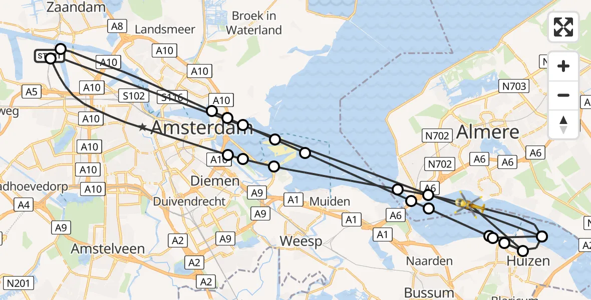 Vluchtroute Traumahelikopter Amsterdam Heliport - Gooimeer, 14 augustus 2026, 18:51