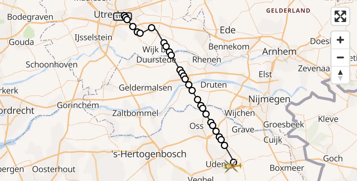 Vluchtroute Traumahelikopter Universitair Medisch Centrum Utrecht - Vliegbasis Volkel, 14 augustus 2026, 18:54