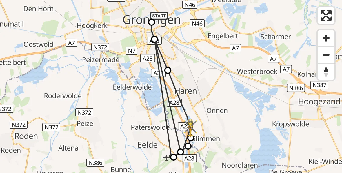 Vluchtroute Traumahelikopter Universitair Medisch Centrum Groningen - Haren Gn, 14 augustus 2026, 20:17