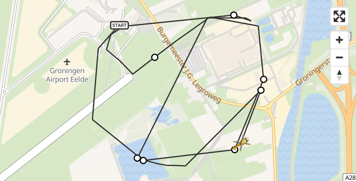 Vluchtroute Traumahelikopter Groningen Airport Eelde - De Punt, 14 augustus 2026, 20:33