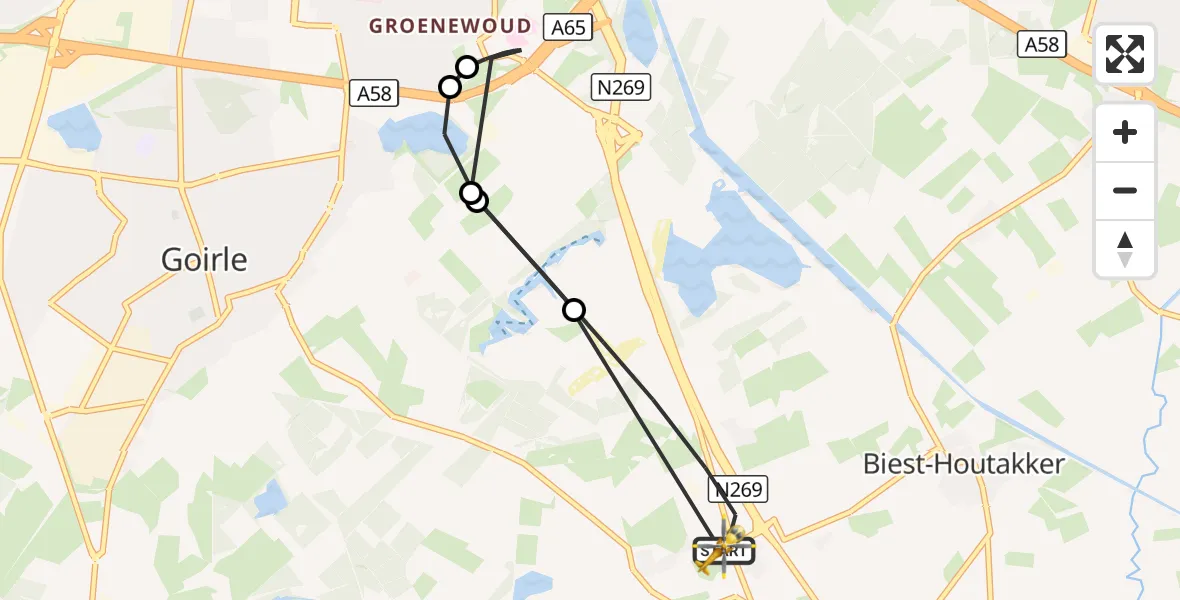 Vluchtroute Traumahelikopter Hilvarenbeek - Hilvarenbeek, 14 augustus 2026, 21:42