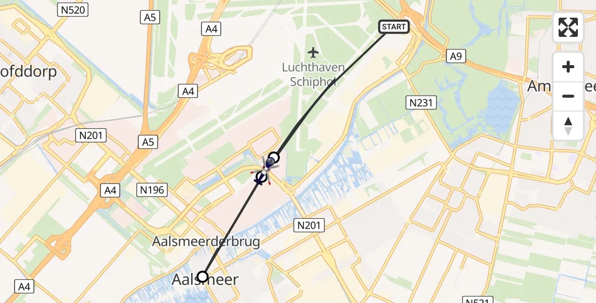 Vluchtroute Politiehelikopter Amsterdam Vliegveld Schiphol - Amsterdam Vliegveld Schiphol, 14 augustus 2026, 22:14