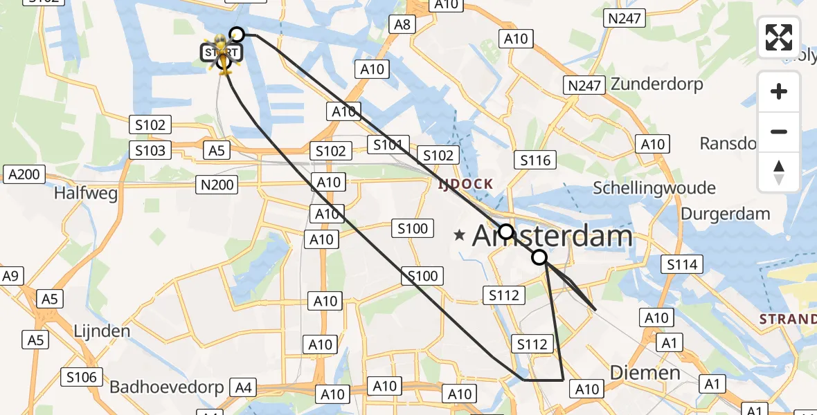 Vluchtroute Traumahelikopter Amsterdam Heliport - Amsterdam Heliport, 14 augustus 2026, 22:18