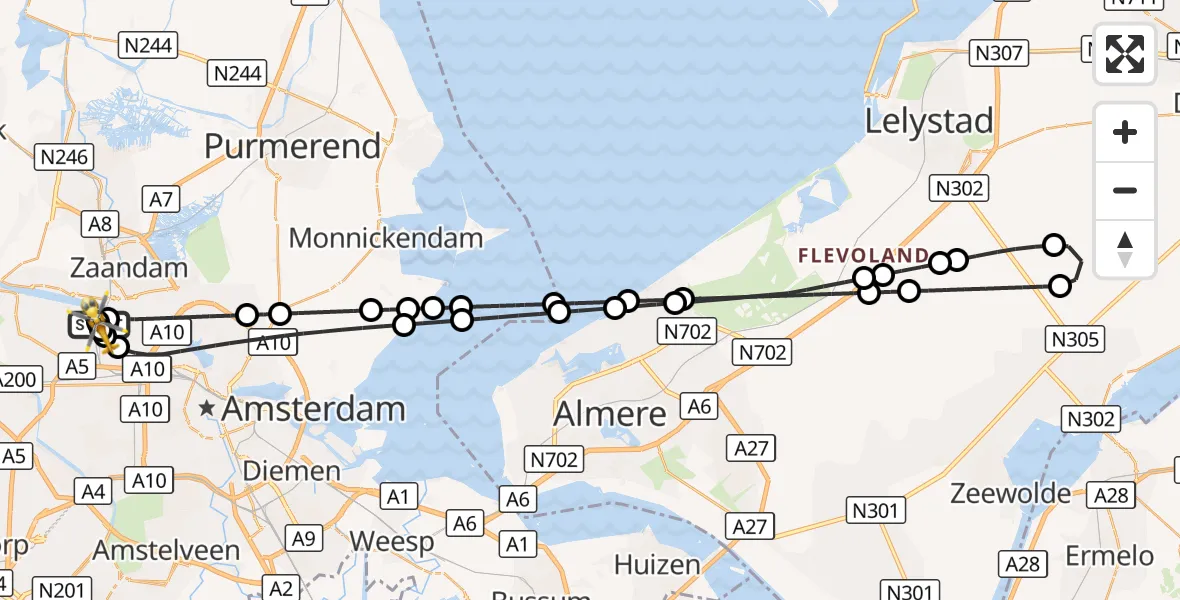 Vluchtroute Traumahelikopter Amsterdam Heliport - Amsterdam Heliport, 14 augustus 2026, 22:41