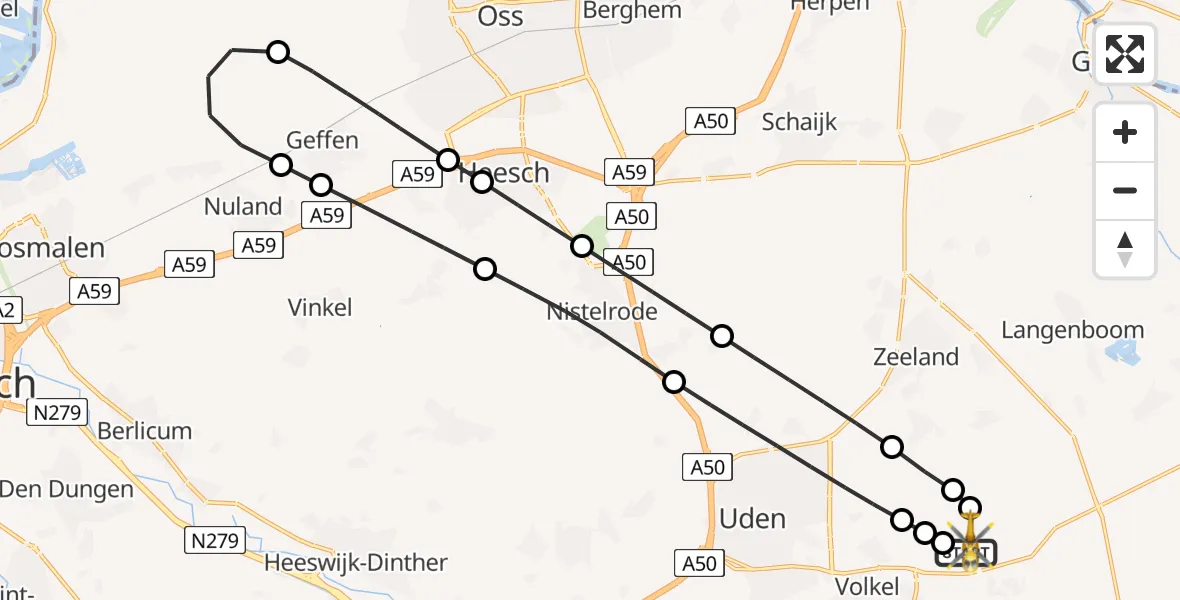 Vluchtroute Traumahelikopter Vliegbasis Volkel - Vliegbasis Volkel, 14 augustus 2026, 23:24