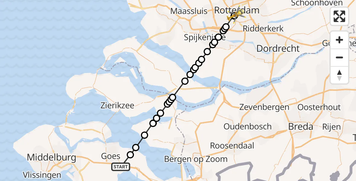 Vluchtroute Traumahelikopter Kapelle - Erasmus MC, 14 augustus 2026, 23:42