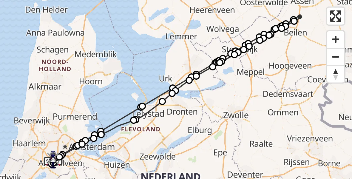 Vluchtroute Politiehelikopter Amsterdam Vliegveld Schiphol - Amsterdam Vliegveld Schiphol, 15 augustus 2026, 01:21
