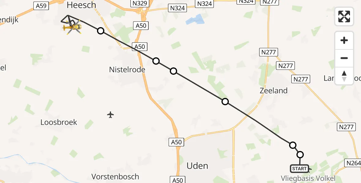 Vluchtroute Traumahelikopter Vliegbasis Volkel - Heesch, 15 augustus 2026, 04:52